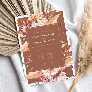 Invitation Élégant Mariage Floral Chic Boho Orange Burnt