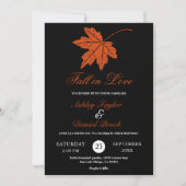 Invitation Élégant Mariage Floral Chute Noir Et Blanc Orange (Devant)