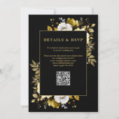 Invitation Élégant Mariage Floral Code QR Or Noir Rustique (Dos)