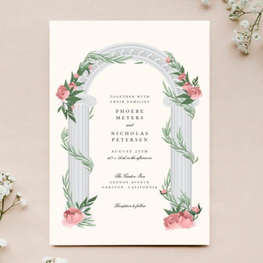 Invitation Élégant Mariage Floral Colonne Jardin Mariage