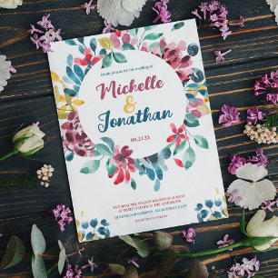 Invitation Elégant mariage floral couleur aquarelle