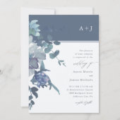 Invitation Elégant Mariage floral couleur bleu (Devant)