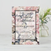 Invitation Elégant Mariage floral couleur rose roux (Debout devant)