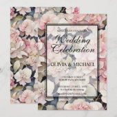 Invitation Elégant Mariage floral couleur rose roux (Devant / Derrière)