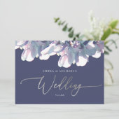 Invitation Élégant Mariage floral d'argent bleu Dusty (Debout devant)