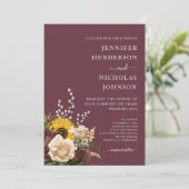 Invitation Élégant Mariage floral de Bourgogne (Debout devant)