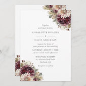 Invitation Élégant Mariage floral de Bourgogne (Devant / Derrière)