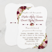 Invitation Élégant Mariage floral de Bourgogne Marsala (Devant / Derrière)