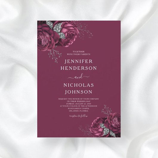 Invitation Élégant Mariage floral de Burgundy Peonies