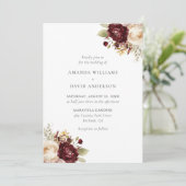 Invitation Élégant Mariage floral de crème bordeaux (Debout devant)