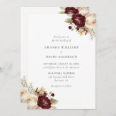 Invitation Élégant Mariage floral de crème bordeaux (Devant / Derrière)