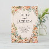 Invitation Élégant Mariage floral de crème de pêche (Debout devant)