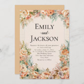Invitation Élégant Mariage floral de crème de pêche (Devant / Derrière)
