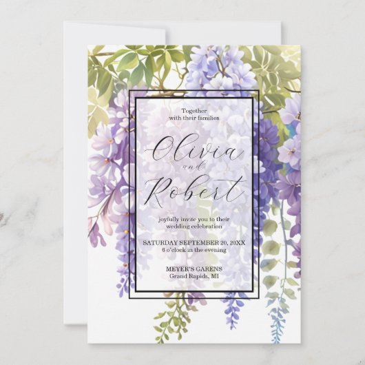 Invitation Élégant mariage floral de glyteria couleur pourpre (Devant)