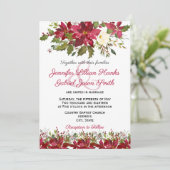 Invitation Élégant mariage floral de la Bourgogne d'hiver Poi (Debout devant)