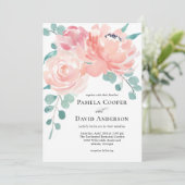 Invitation Elégant Mariage floral de la Pêche (Debout devant)