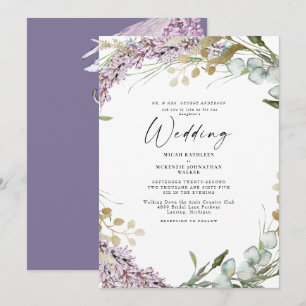 Invitation Élégant mariage floral de lavande à l'aquarelle