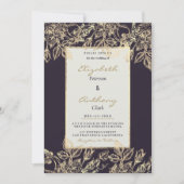 Invitation Élégant Mariage floral de luxe doré bordeaux foncé (Devant)