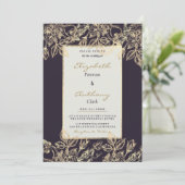 Invitation Élégant Mariage floral de luxe doré bordeaux foncé (Debout devant)