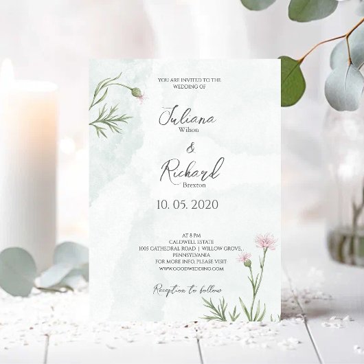Invitation Élégant Mariage floral de pavot rose rustique