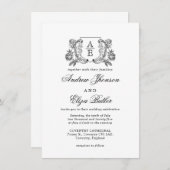 Invitation Élégant Mariage floral de pivoine noire et blanche (Devant / Derrière)