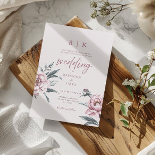 Invitation Élégant Mariage floral de pivoine rose cendrée