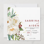 Invitation Élégant Mariage floral de rose blanche naturelle (Devant)