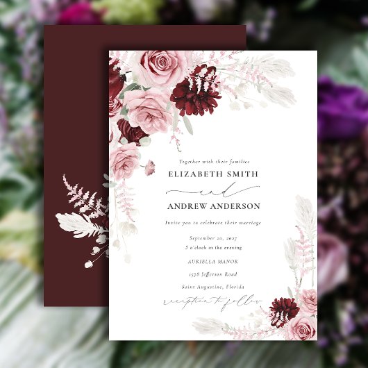 Invitation Élégant Mariage floral de Roses roses roses blanch