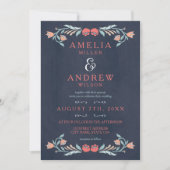 Invitation Élégant Mariage floral de tableau rouge (Devant)