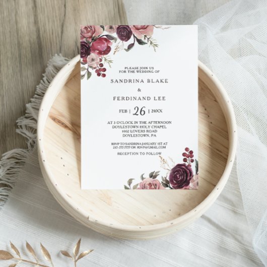 Invitation Élégant Mariage floral d'été de Bourgogne