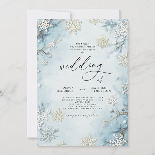 Invitation Élégant Mariage floral d'hiver bleu Icy (Devant)