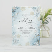 Invitation Élégant Mariage floral d'hiver bleu Icy (Debout devant)