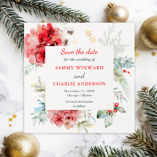 Invitation Élégant Mariage Floral D'Hiver Enregistrer La Date