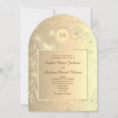 Invitation Élégant Mariage floral d'huile d'or (Devant)