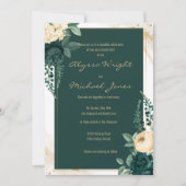 Invitation Élégant Mariage floral d'ivoire vert émeraude (Devant)