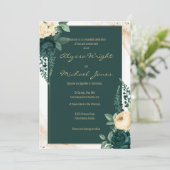 Invitation Élégant Mariage floral d'ivoire vert émeraude (Debout devant)