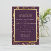 Invitation Élégant Mariage floral d'or violet de Bourgogne (Debout devant)