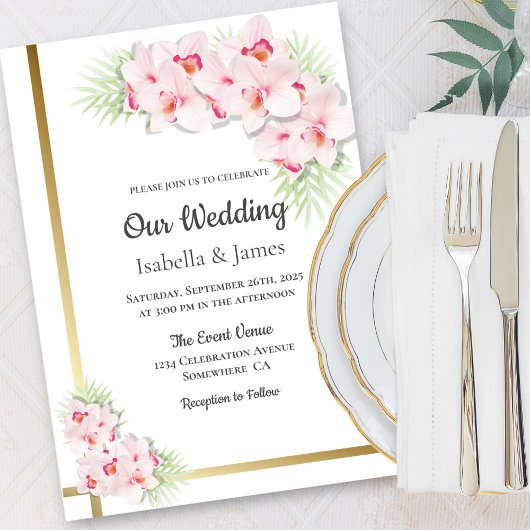 Invitation Élégant Mariage floral d'orchidée rose