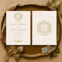 Élégant Mariage Floral Doré Vintage Français
