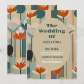 Invitation Élégant Mariage floral du milieu du siècle (Devant / Derrière)