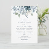 Invitation Élégant Mariage floral Dusty Blue (Debout devant)