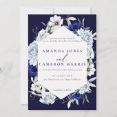 Invitation Elégant Mariage floral Dusty Blue Navy (Devant)