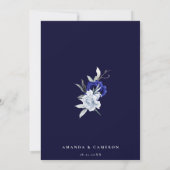 Invitation Elégant Mariage floral Dusty Blue Navy (Dos)