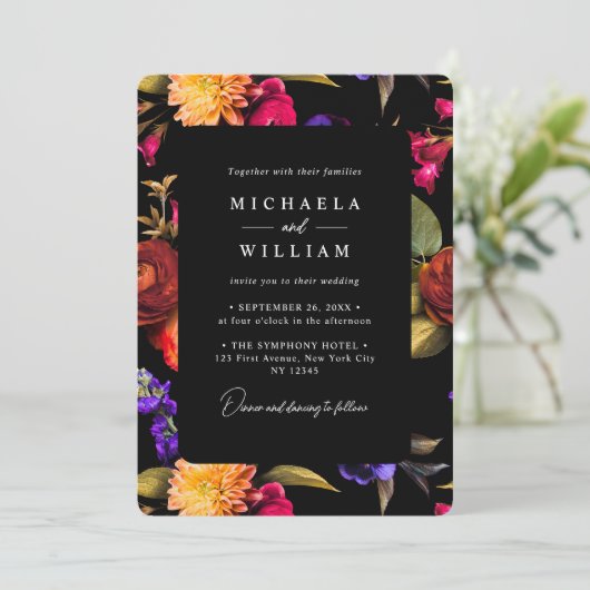 Invitation Élégant Mariage floral dynamique (Debout devant)