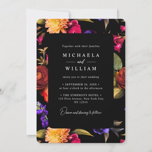 Invitation Élégant Mariage floral dynamique (Devant)