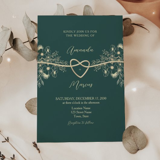 Invitation Élégant Mariage Floral Emerald Gold