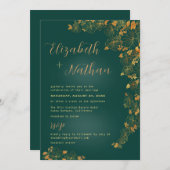 Invitation Élégant Mariage Floral Emerald Green or moderne (Devant / Derrière)