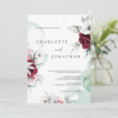 Invitation Élégant Mariage floral Emerald vert & Bourgogne (Debout devant)