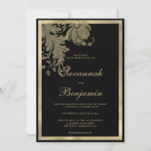 Invitation Élégant mariage floral en dentelle noire (Devant)