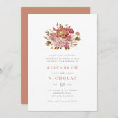 Invitation Élégant Mariage floral en terre cuite (Devant / Derrière)